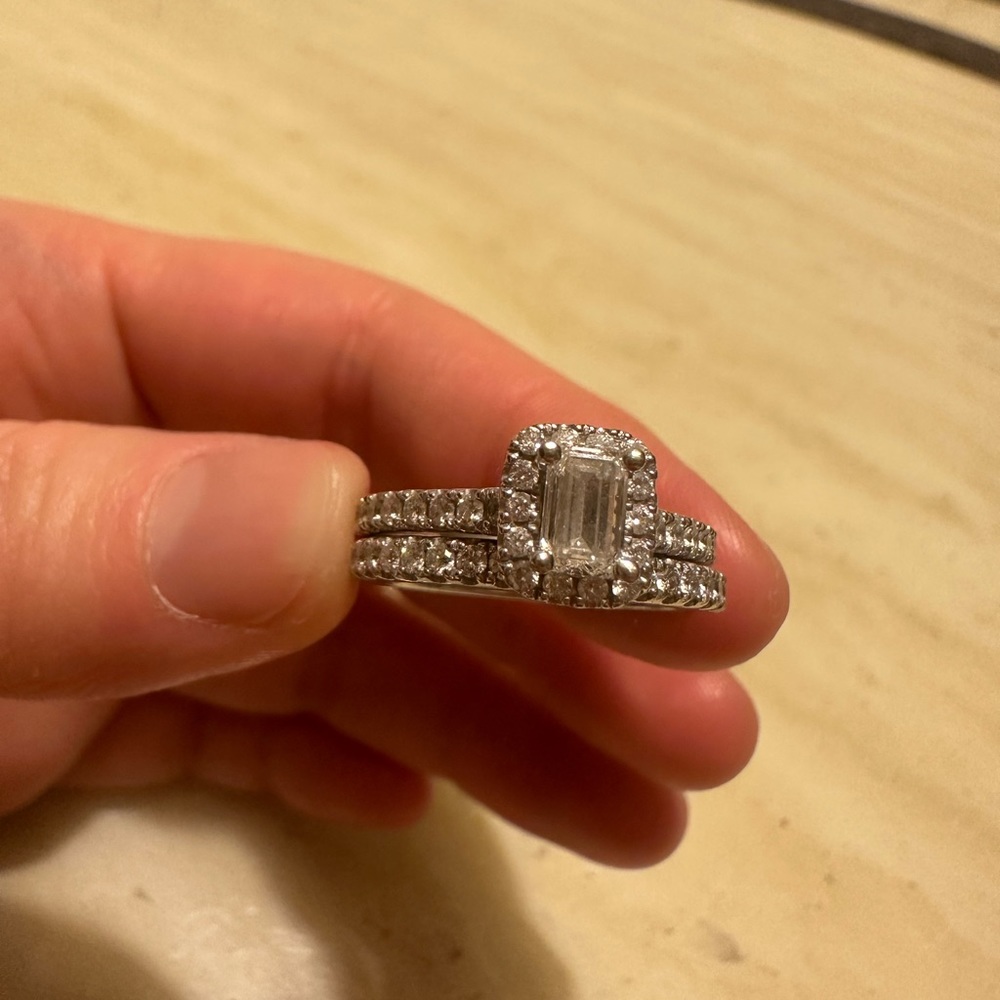 A Set of 14K White Gold Diamond Rings